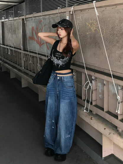 ウエストカットベルトデニムパンツ