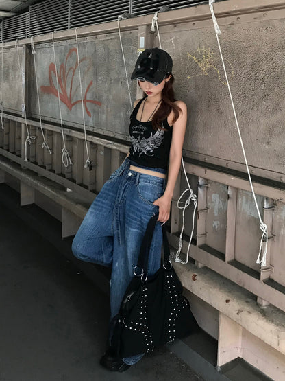 ウエストカットベルトデニムパンツ