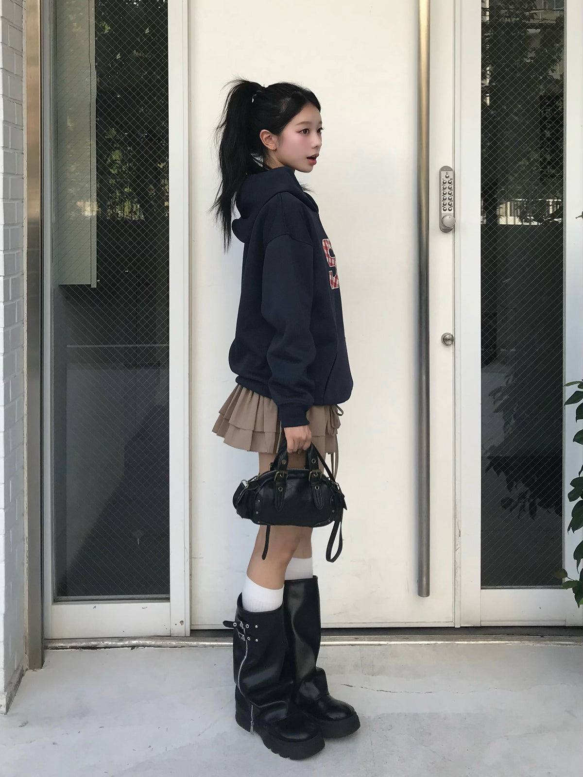 チェックロゴプリントパーカー