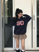 チェックロゴプリントパーカー - ネイビー