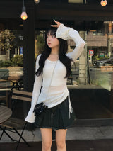 フレアスリーブメッシュニット - ホワイト