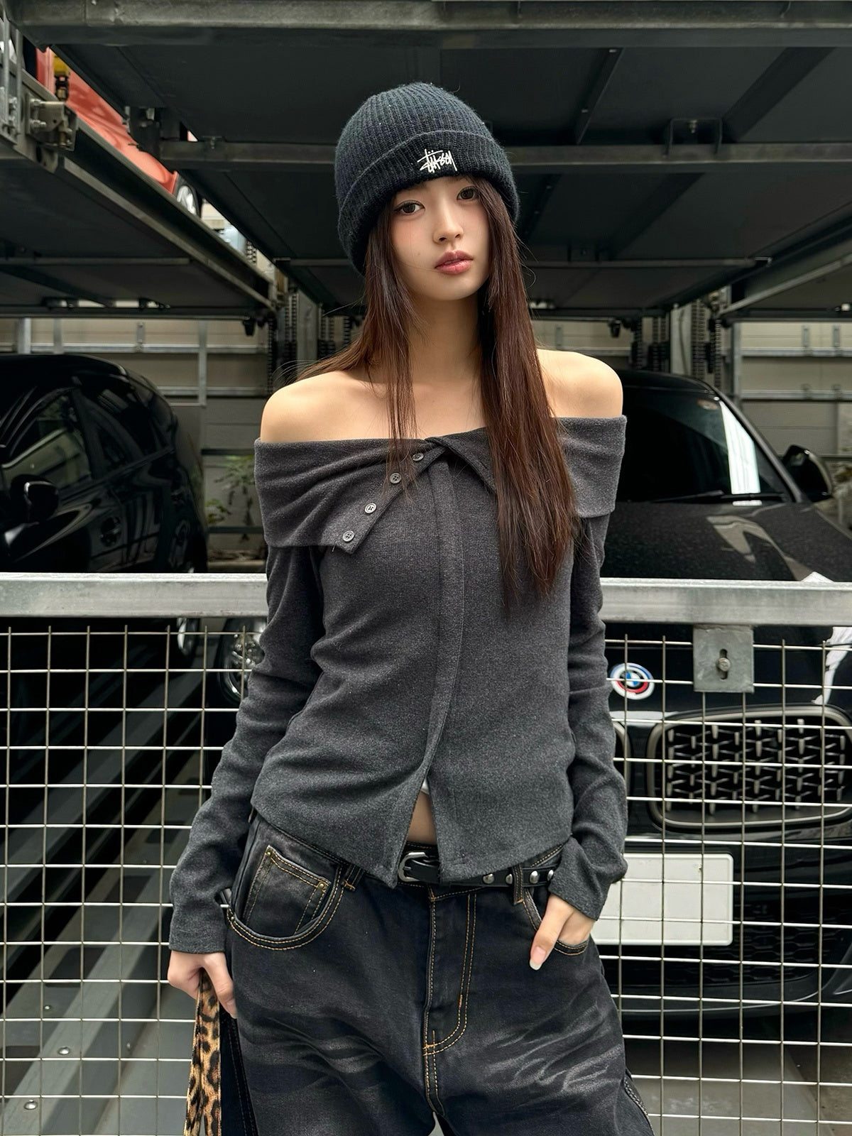 ソフトフリースオフショルカットソー