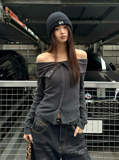 ソフトフリースオフショルカットソー