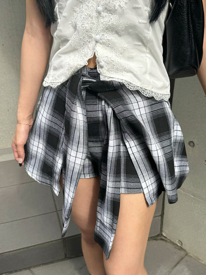 Waist design check short pants