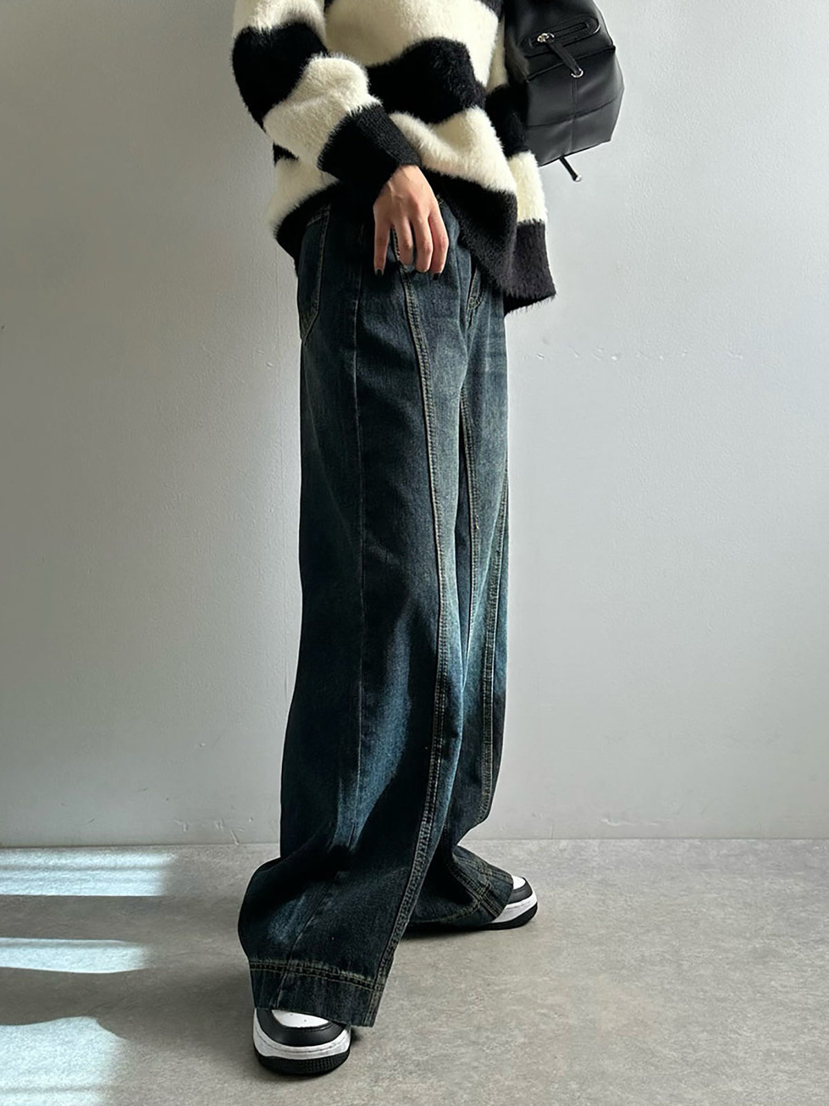 High waist washed denim pants