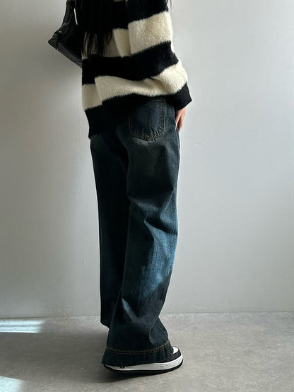High waist washed denim pants
