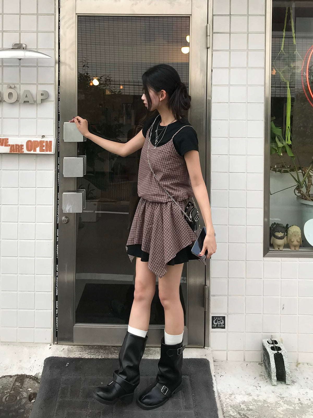 アシメヘムチェックチュニック