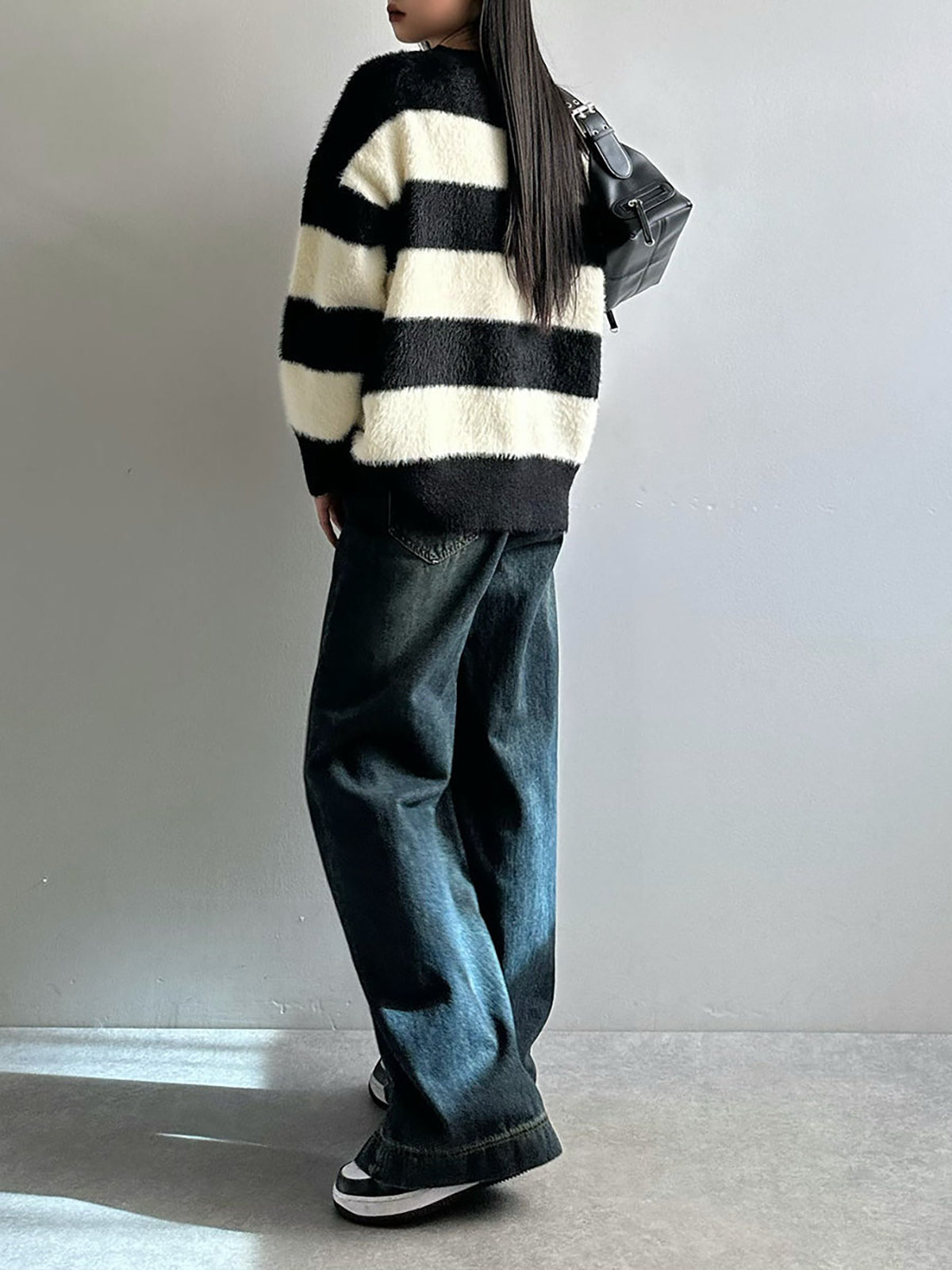 High waist washed denim pants