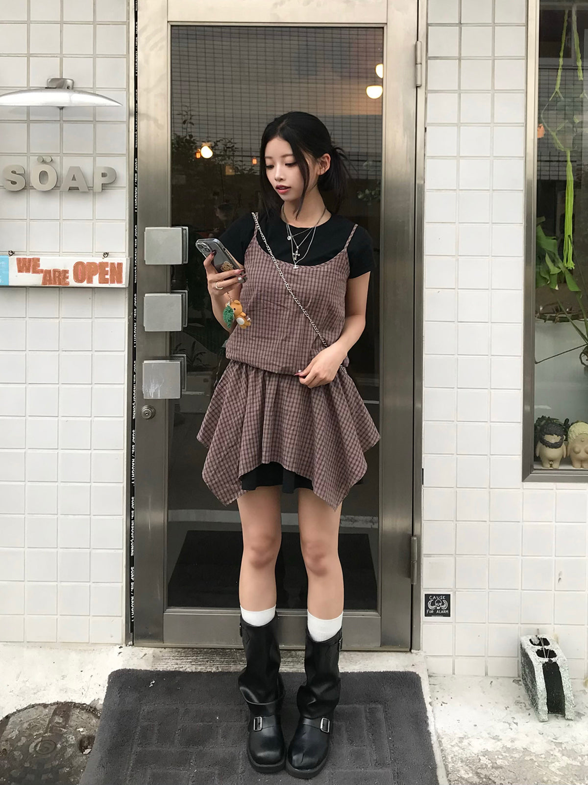 アシメヘムチェックチュニック