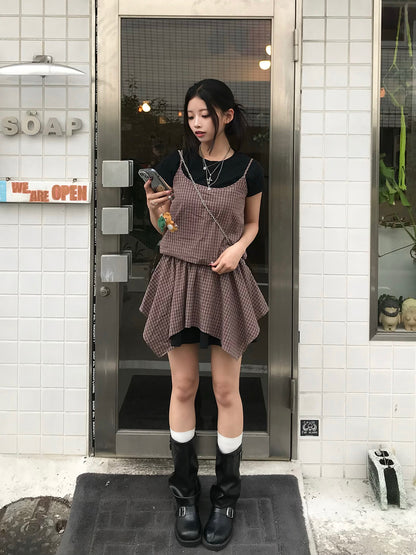 アシメヘムチェックチュニック