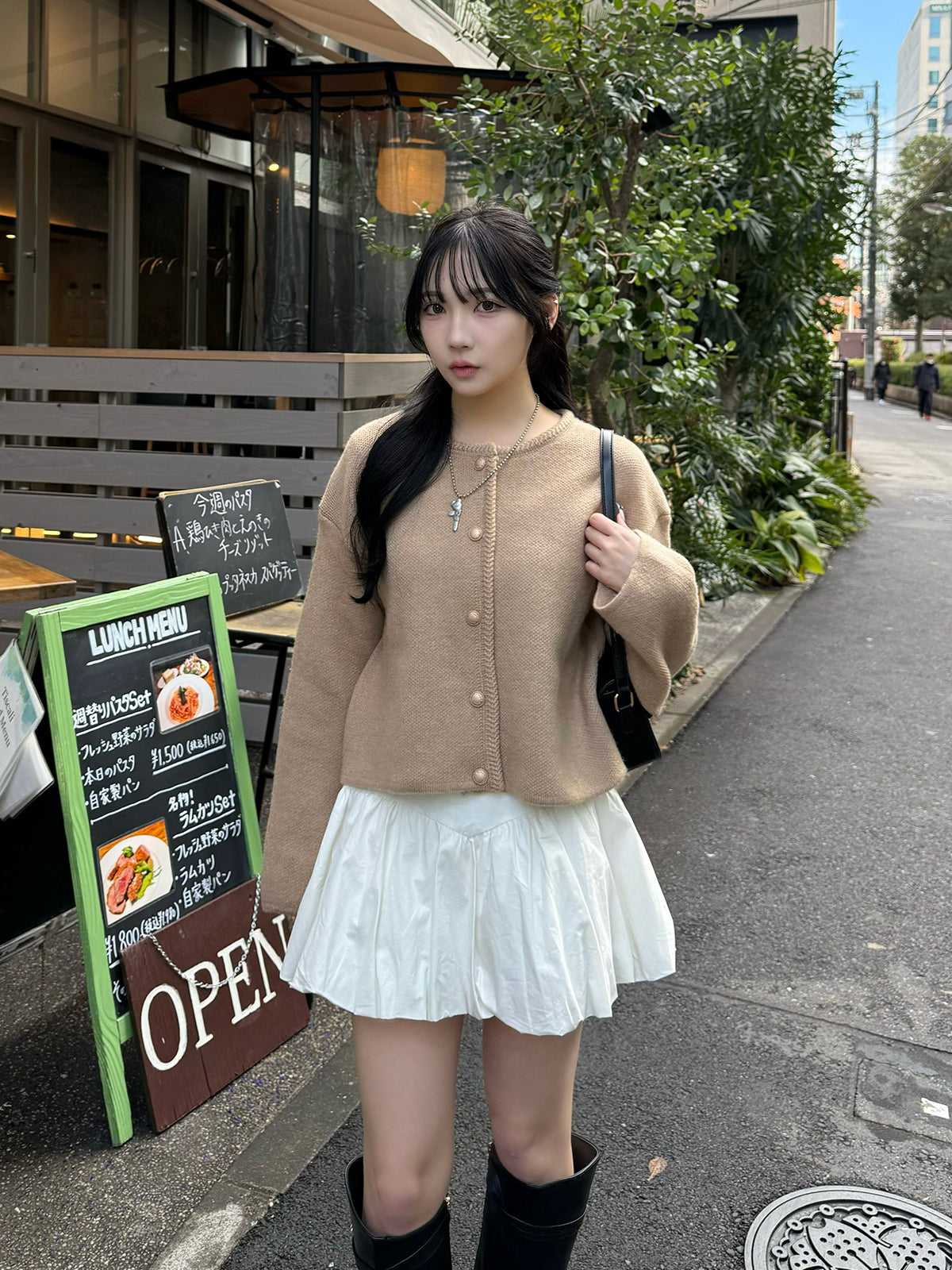 라운드넥 버튼 가디건