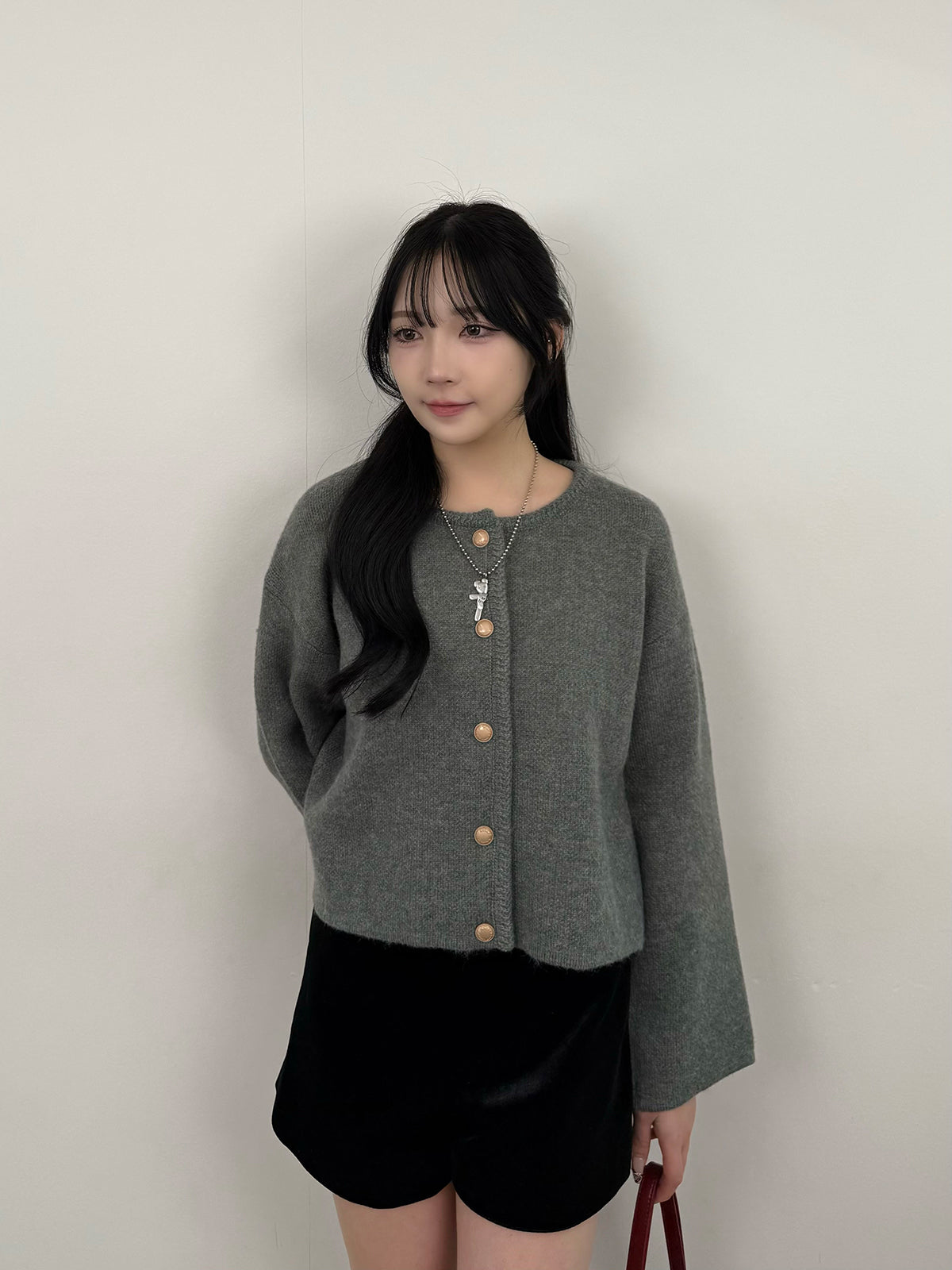 라운드넥 버튼 가디건