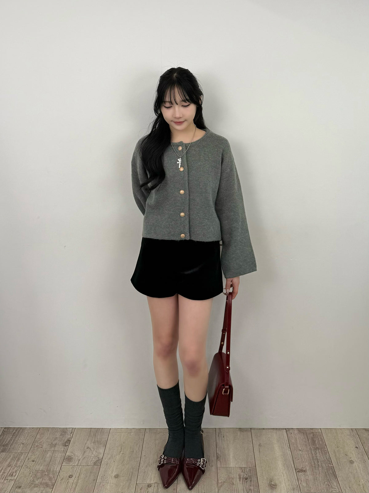 라운드넥 버튼 가디건