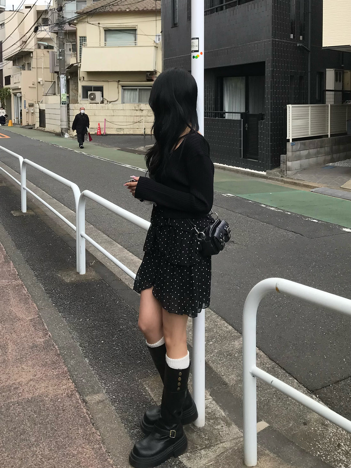 雪紡點點層疊吊帶連衣裙