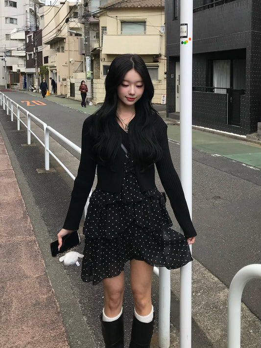 雪紡點點層疊吊帶連衣裙
