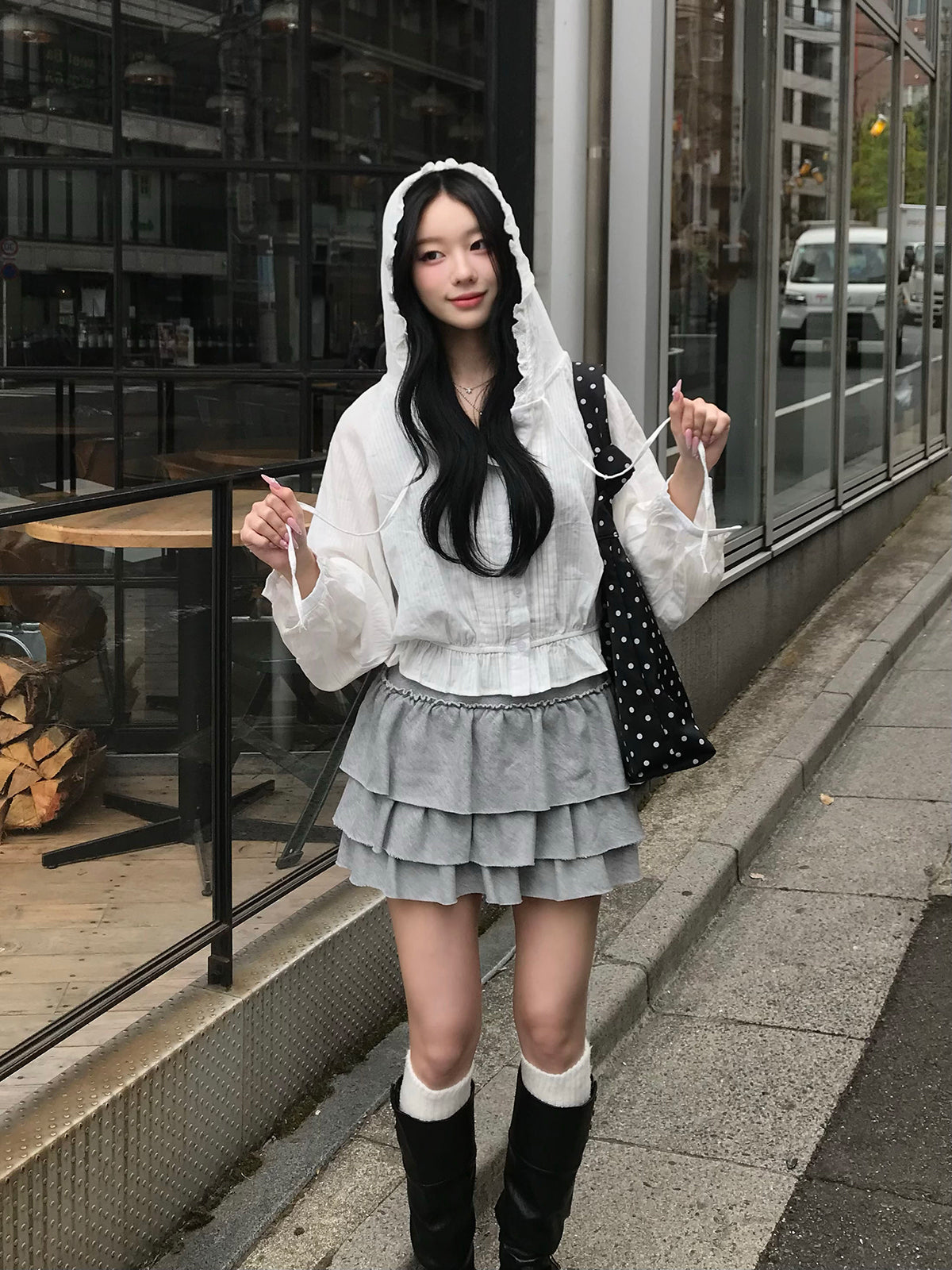 4/17★Lace Hood Chiffon Blouse