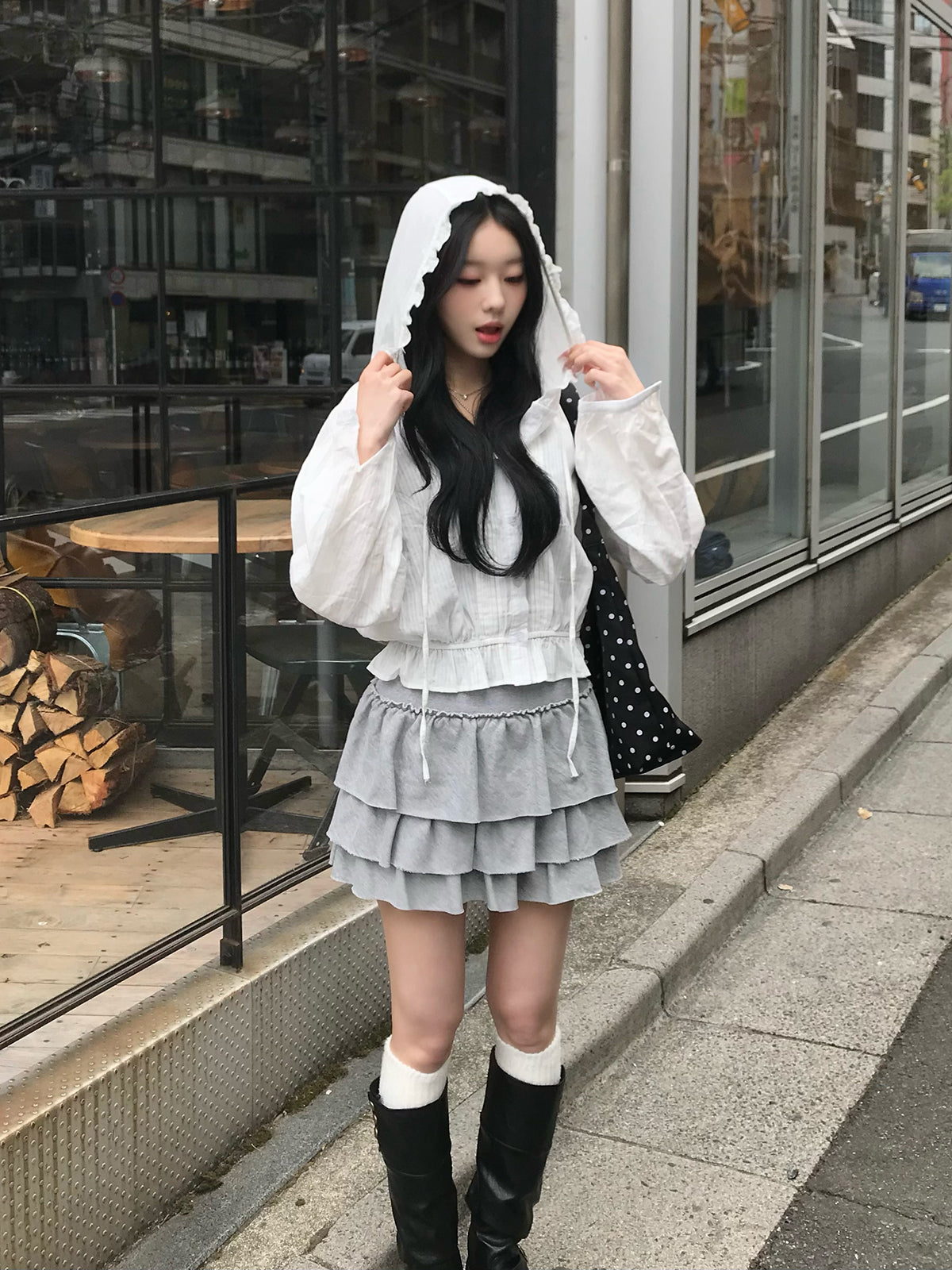 4/17★Lace Hood Chiffon Blouse