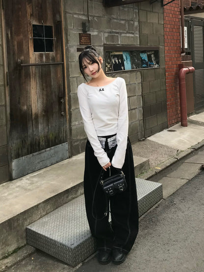 ドッキングレースフリルデニムパンツ