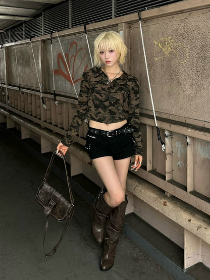 カモフラージュクロップドパーカー