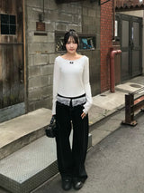 ドッキングレースフリルデニムパンツ - ブラック
