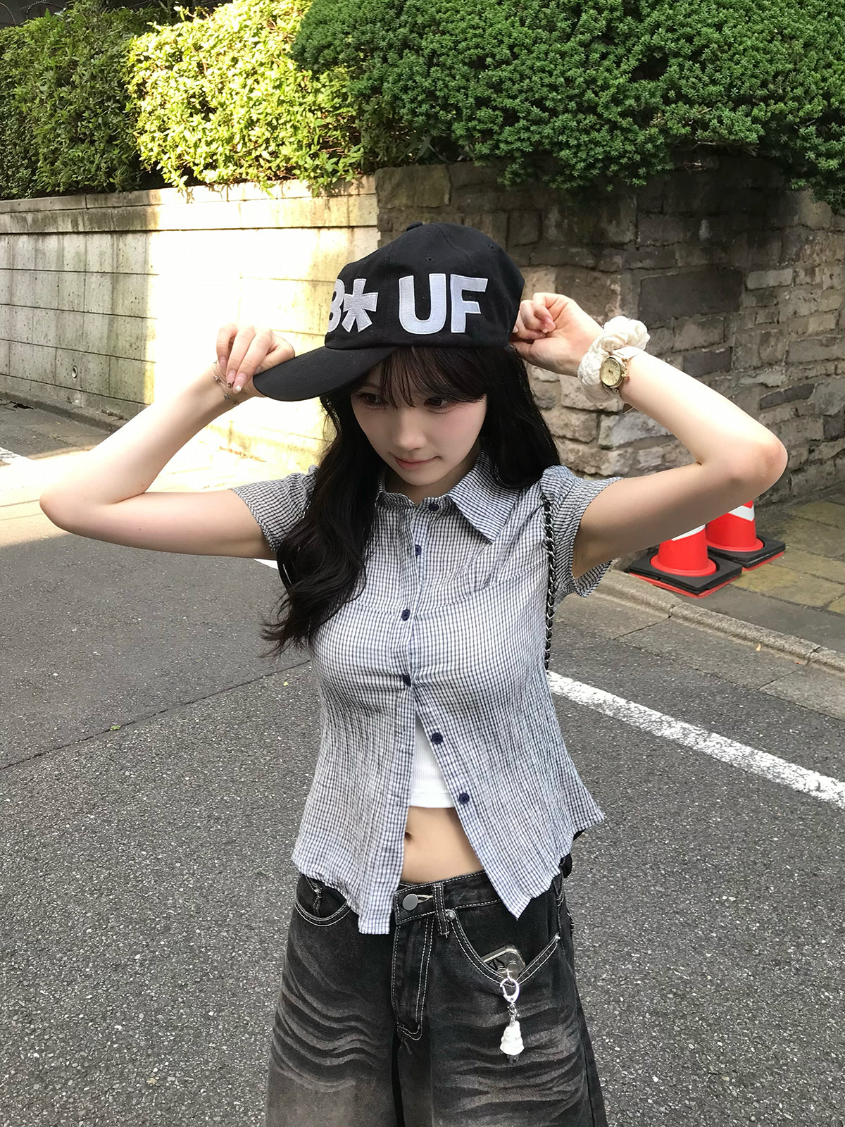 グレイッシュチェックシアーシャツ