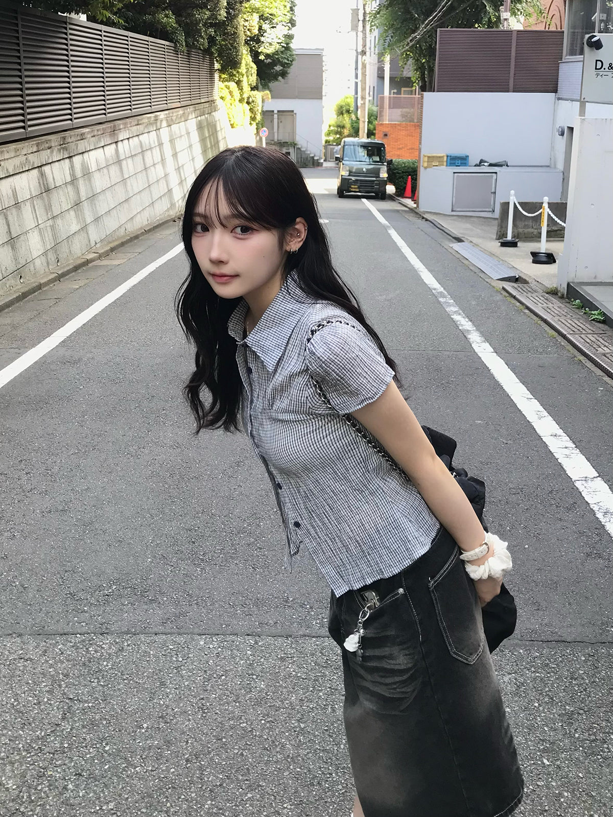 グレイッシュチェックシアーシャツ