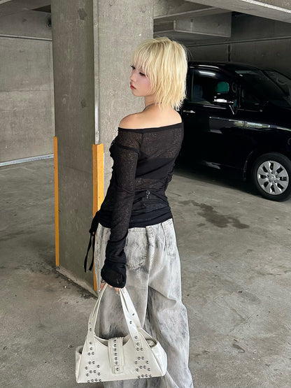 ネックレスデザインオフショルシアーカットソー