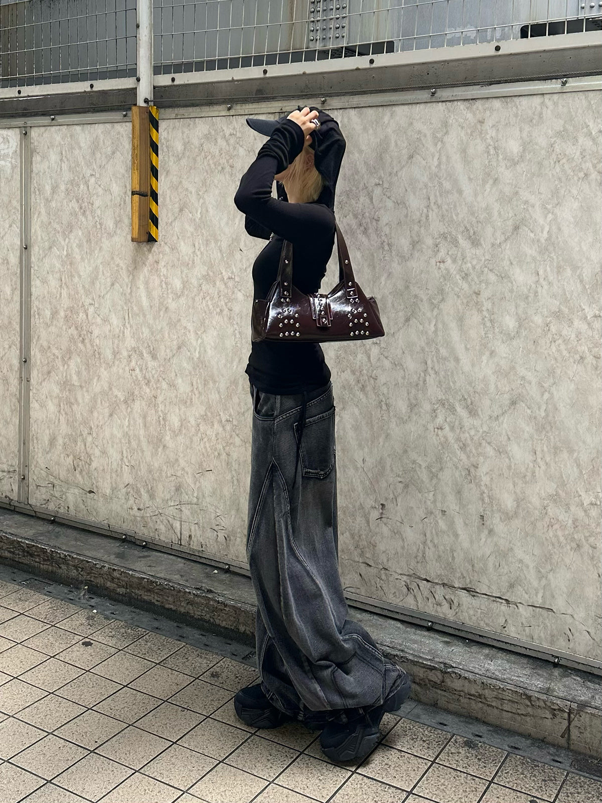 ダメージバレルレッグデニムパンツ