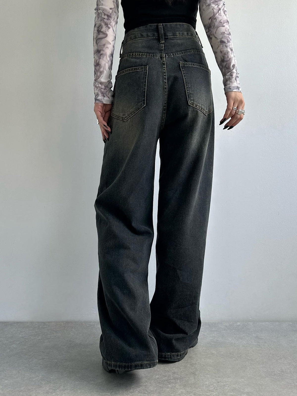 High waist washed denim pants