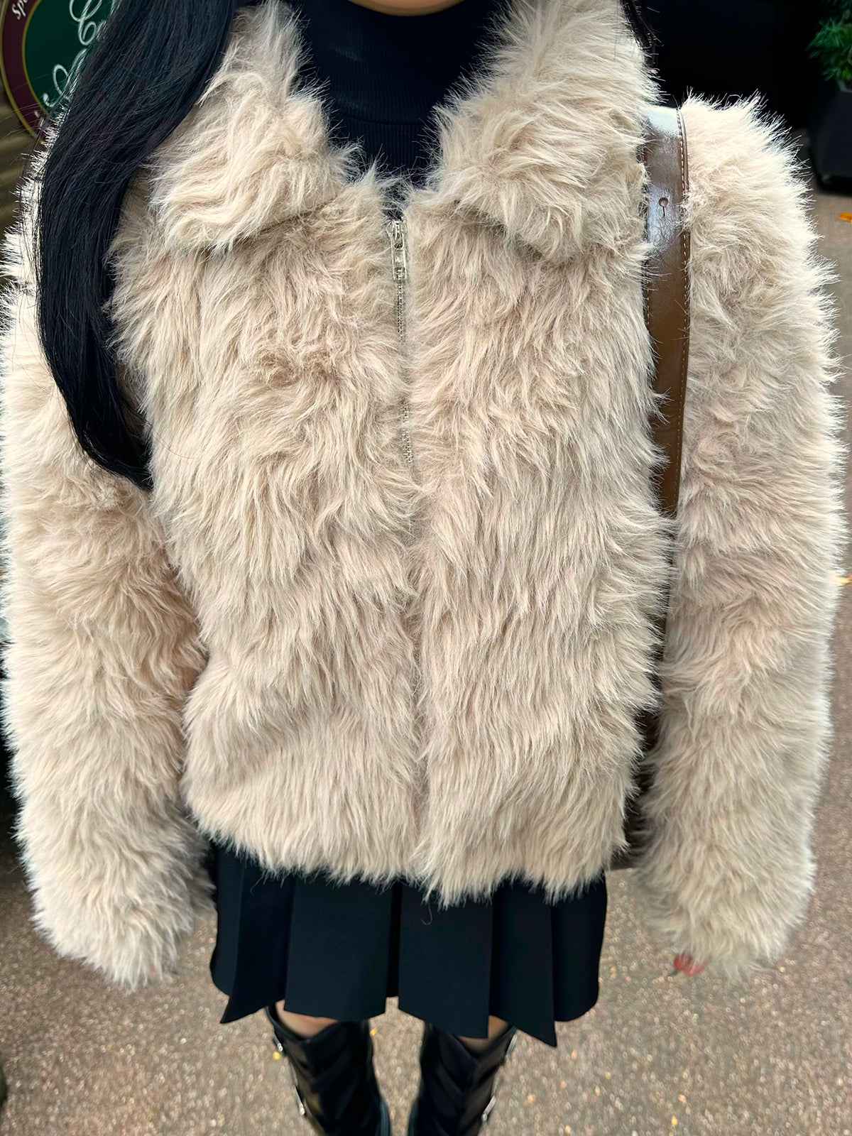 Fur-like zip coat