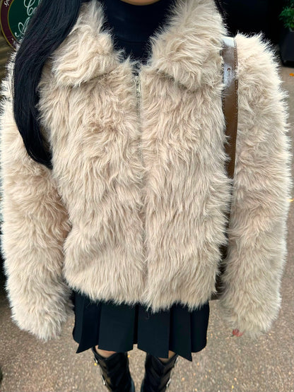 Fur-like zip coat