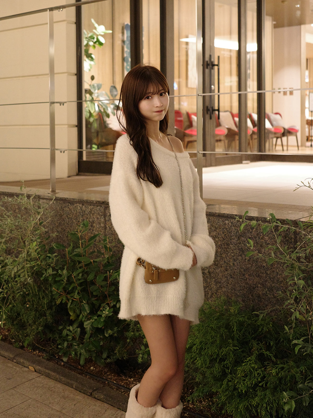 レースリボンチュニックニット