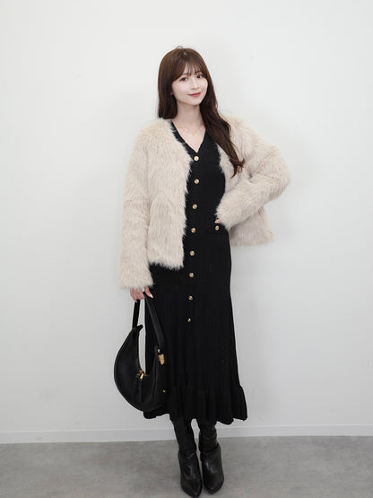 ゴールドボタンリブニットワンピース