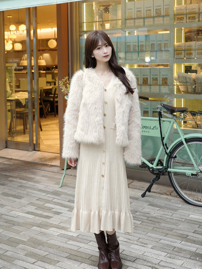 ゴールドボタンリブニットワンピース