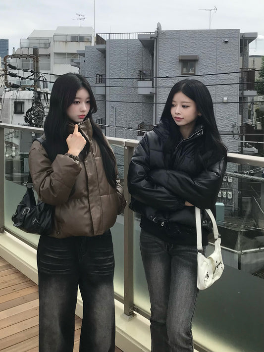 レザータッチパデッドショートブルゾン