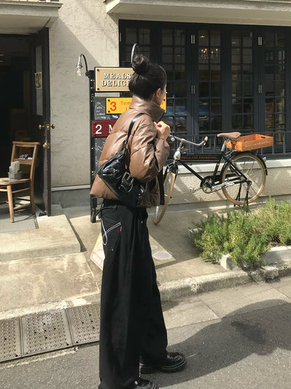 レザータッチパデッドショートブルゾン