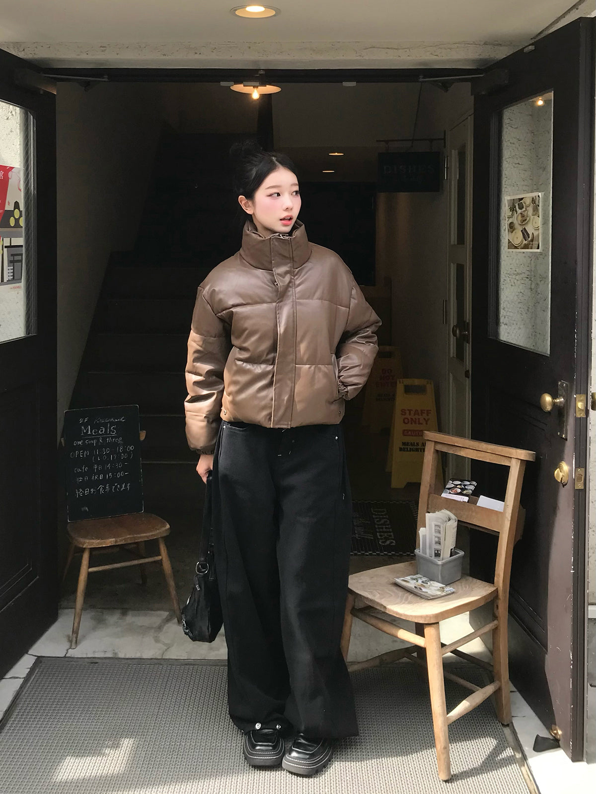 レザータッチパデッドショートブルゾン