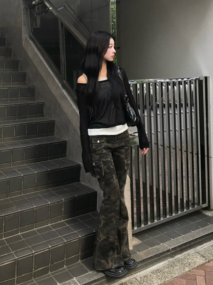 カモフラージュフレアデニムパンツ