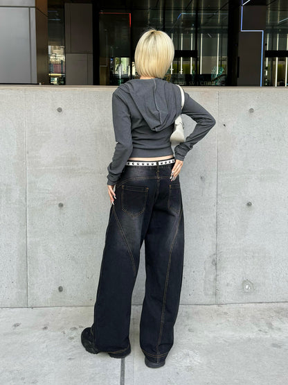 ボリュームカーブシルエットワイドデニムパンツ