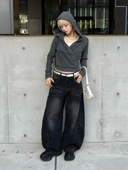 ボリュームカーブシルエットワイドデニムパンツ