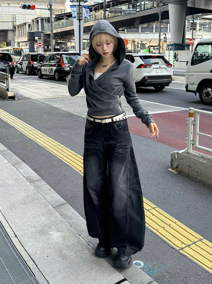 ボリュームカーブシルエットワイドデニムパンツ