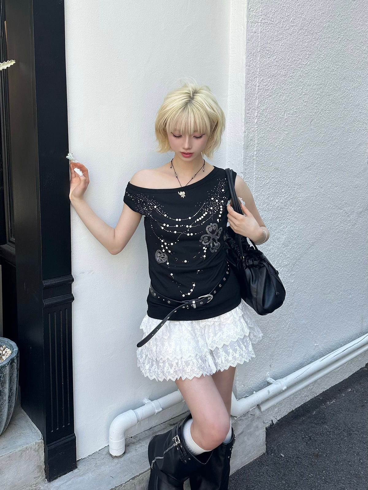 フラワーレースティアードミニスカート