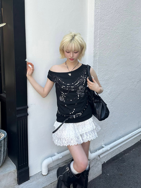 フラワーレースティアードミニスカート