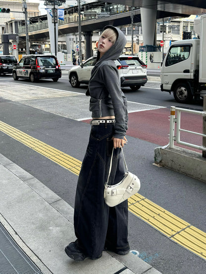 ボリュームカーブシルエットワイドデニムパンツ