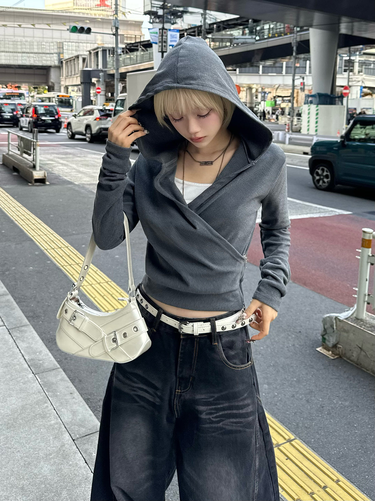 カシュクールフーディークロップドカットソー