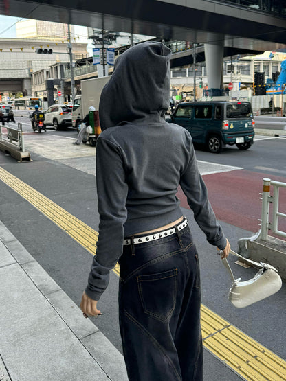 カシュクールフーディークロップドカットソー