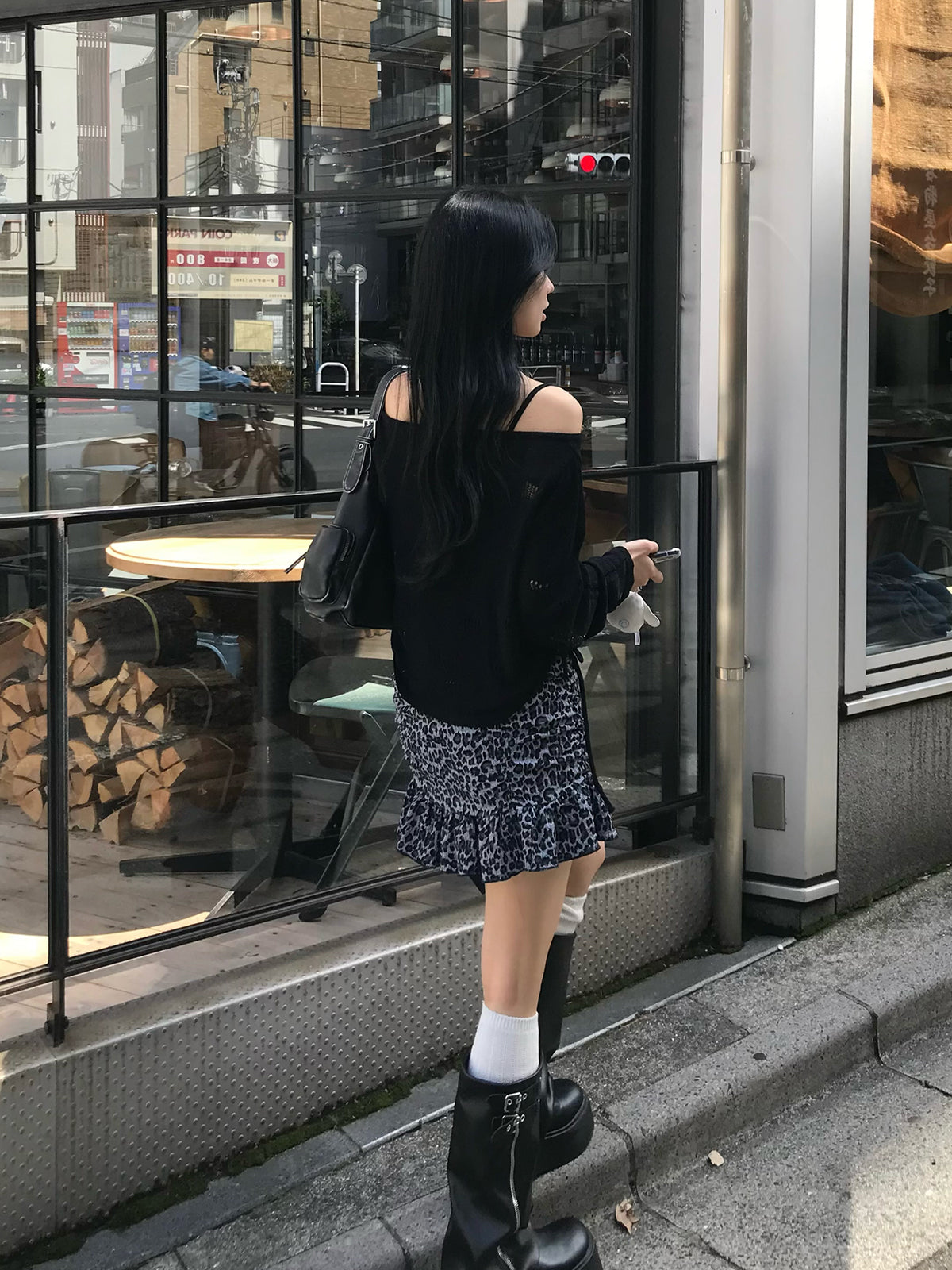 シャーリングレオパードミニスカート
