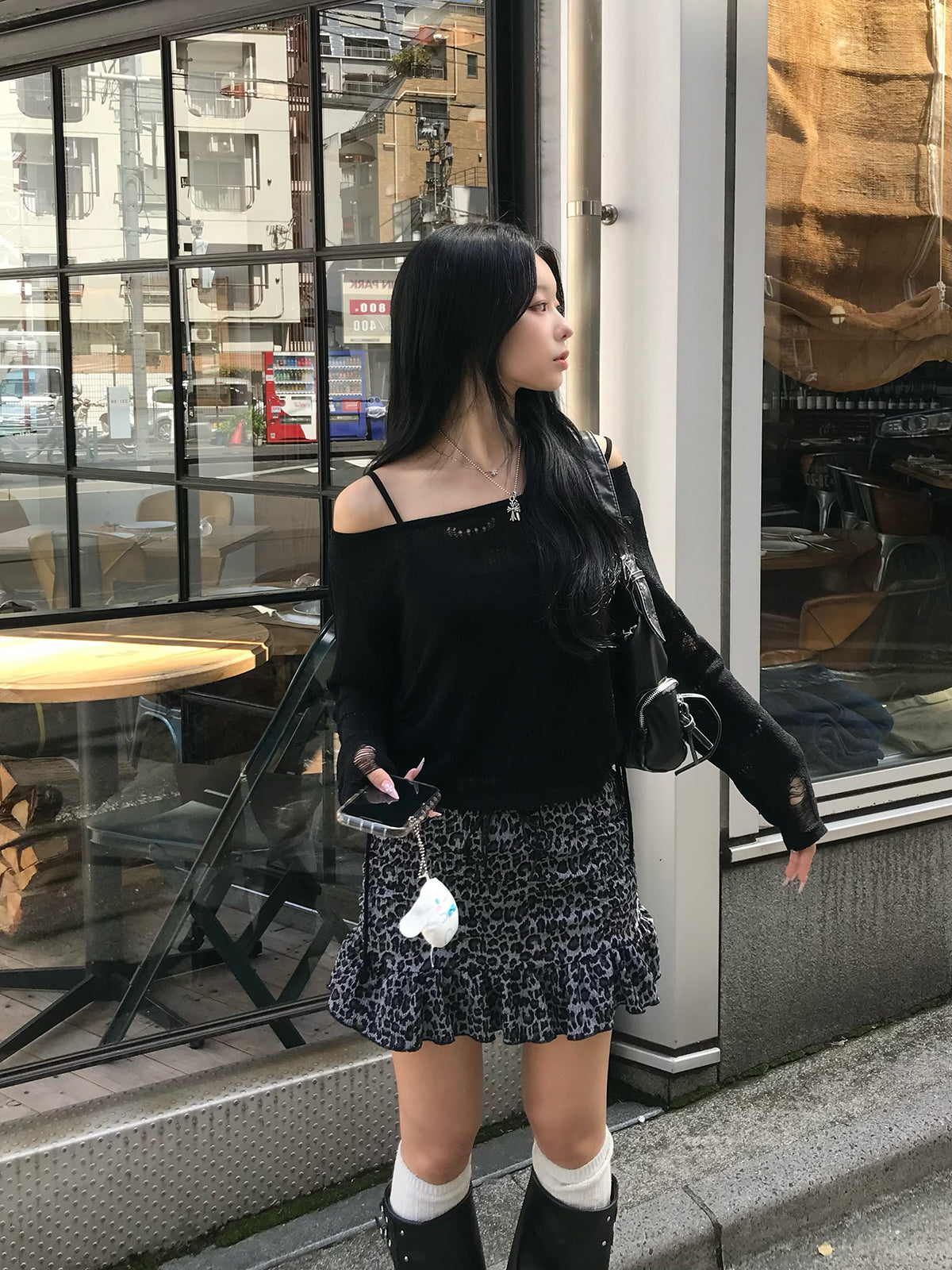 シャーリングレオパードミニスカート