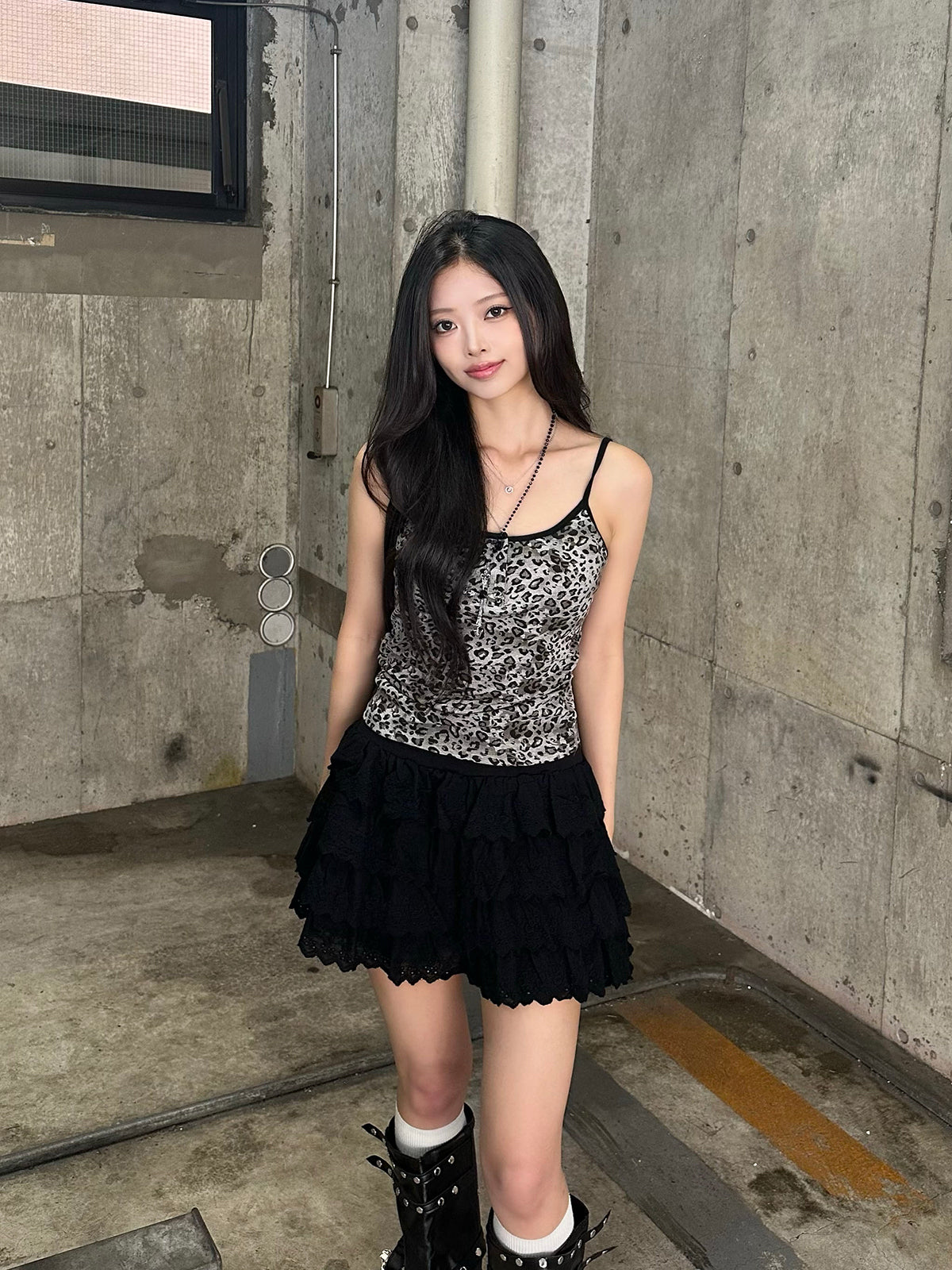フラワーレースティアードミニスカート