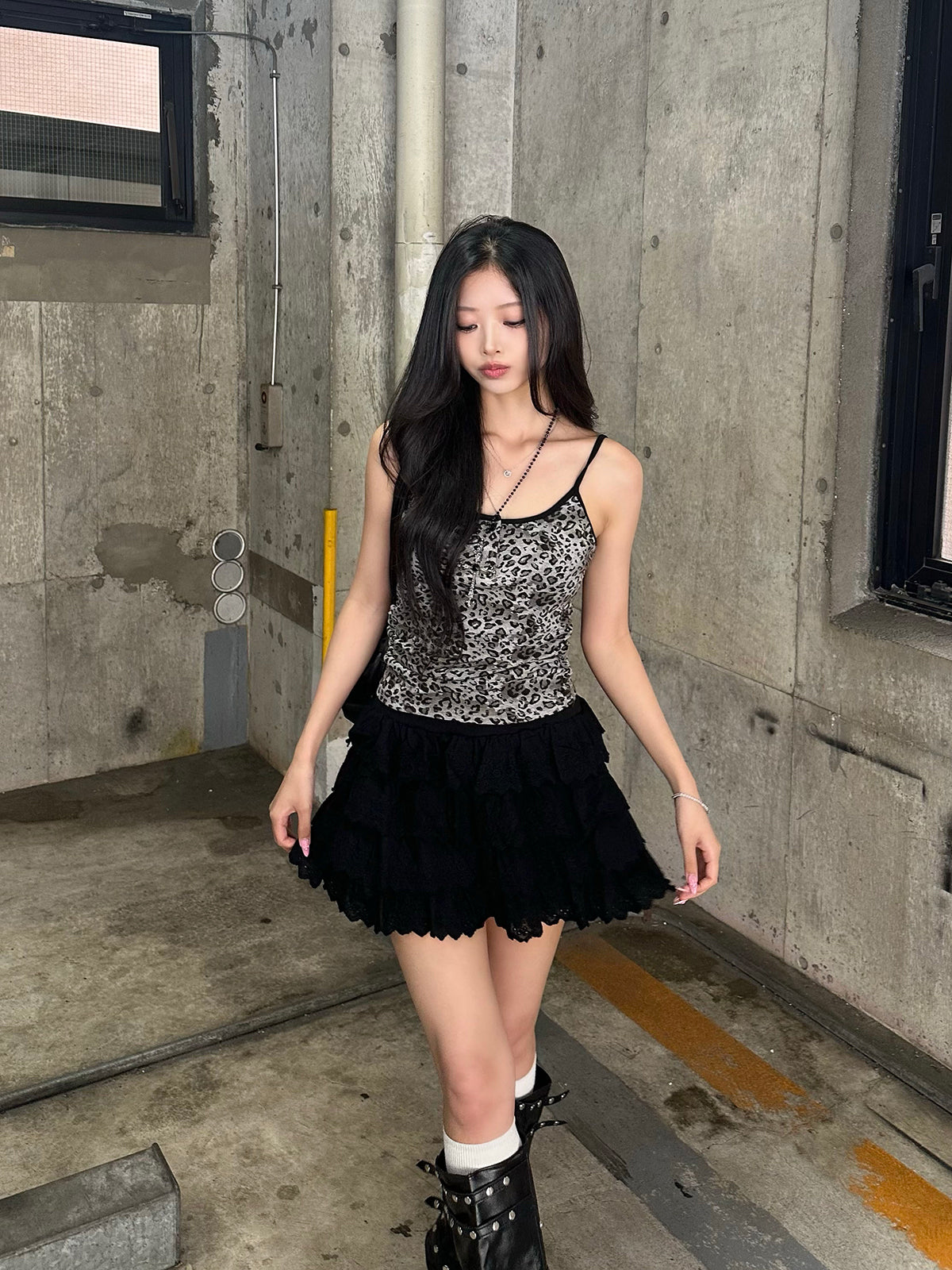 フラワーレースティアードミニスカート